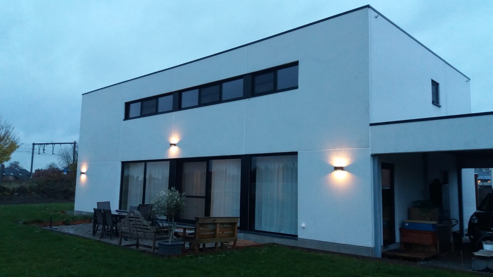 House with white concrete panels